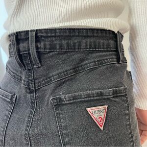 Guess Black Washed High-Waist Jeans with Red Logo Patch